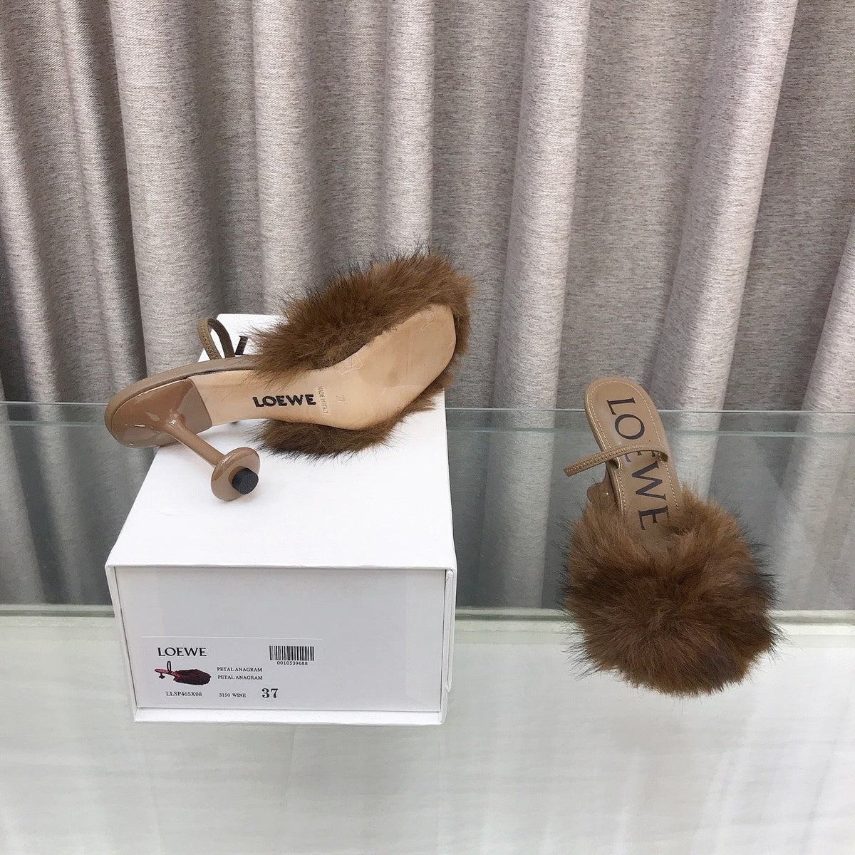 Loewe 25SS Fur-lined Mule 100 Brown in Fox Fur 597442
