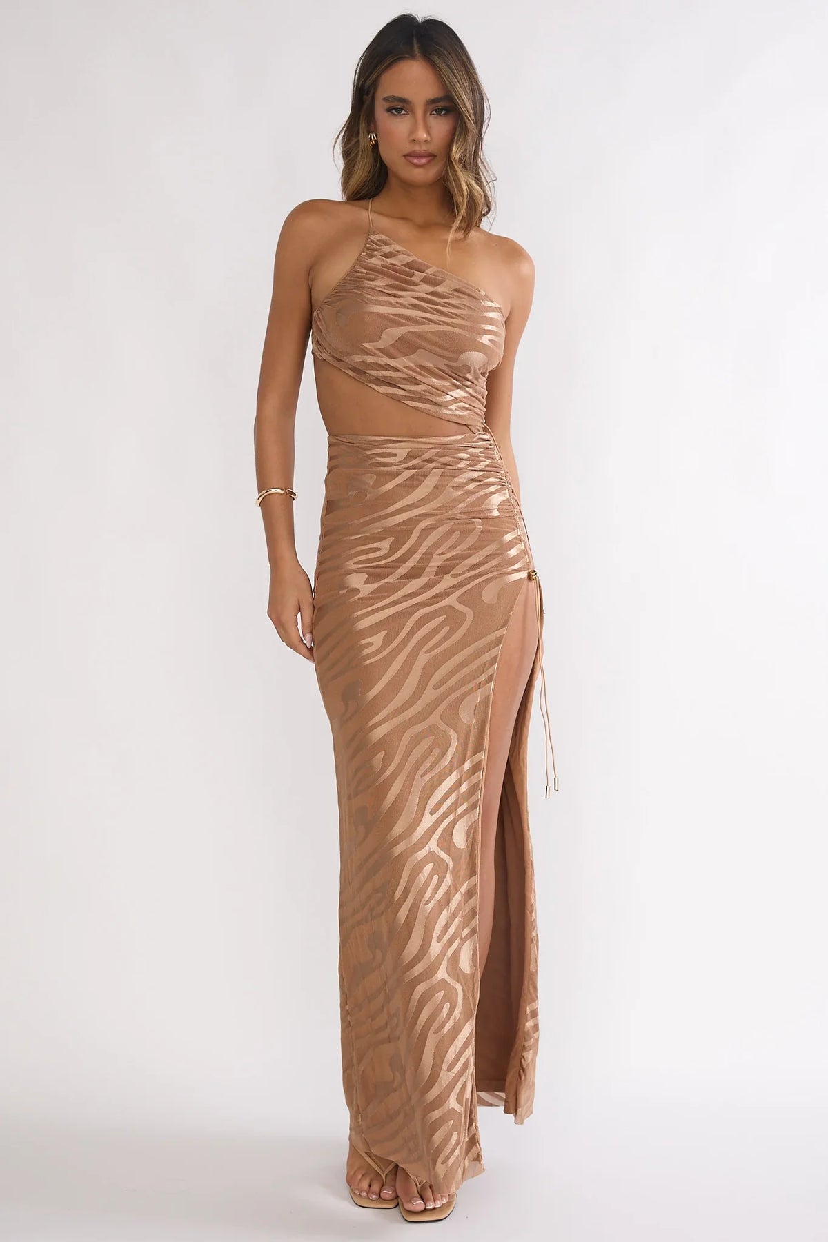Kyma One-Shoulder Cut-Out Maxi Dress Mocha