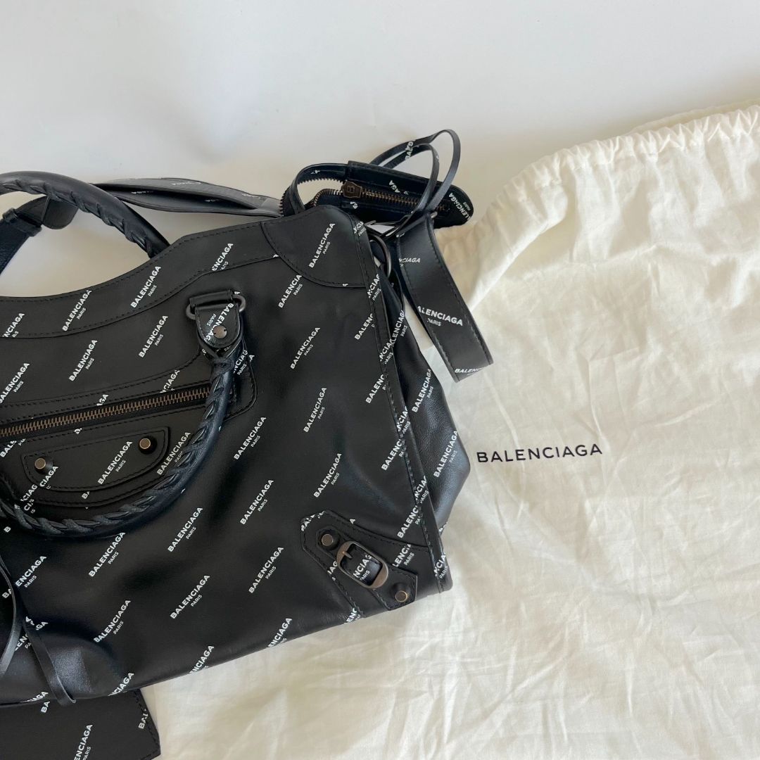 Balenciaga All Over Logo print calfskin large city bag