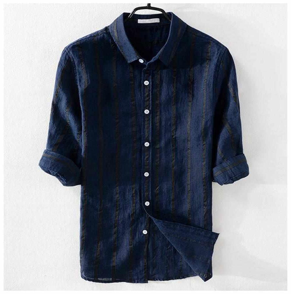 Sky Madrid Linen Striped 3/4 Sleeve Shirt