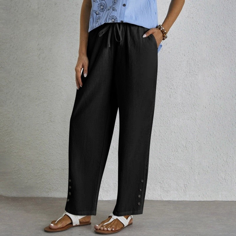 Pocket Lace Button Casual Pants