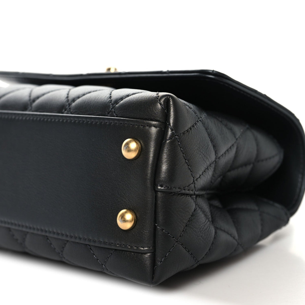 Calfskin Strass Quilted Mini Coco Handle Flap Dark Silver