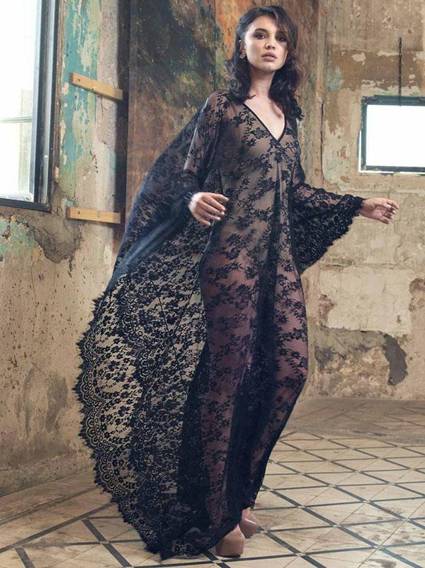 Deep V-Neck Backless Lace-Up See-Through Cover-Ups