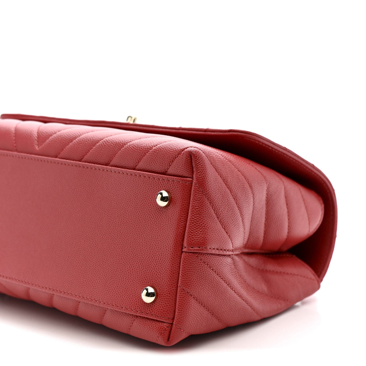 Caviar Chevron Quilted Small Coco Handle Flap Red
