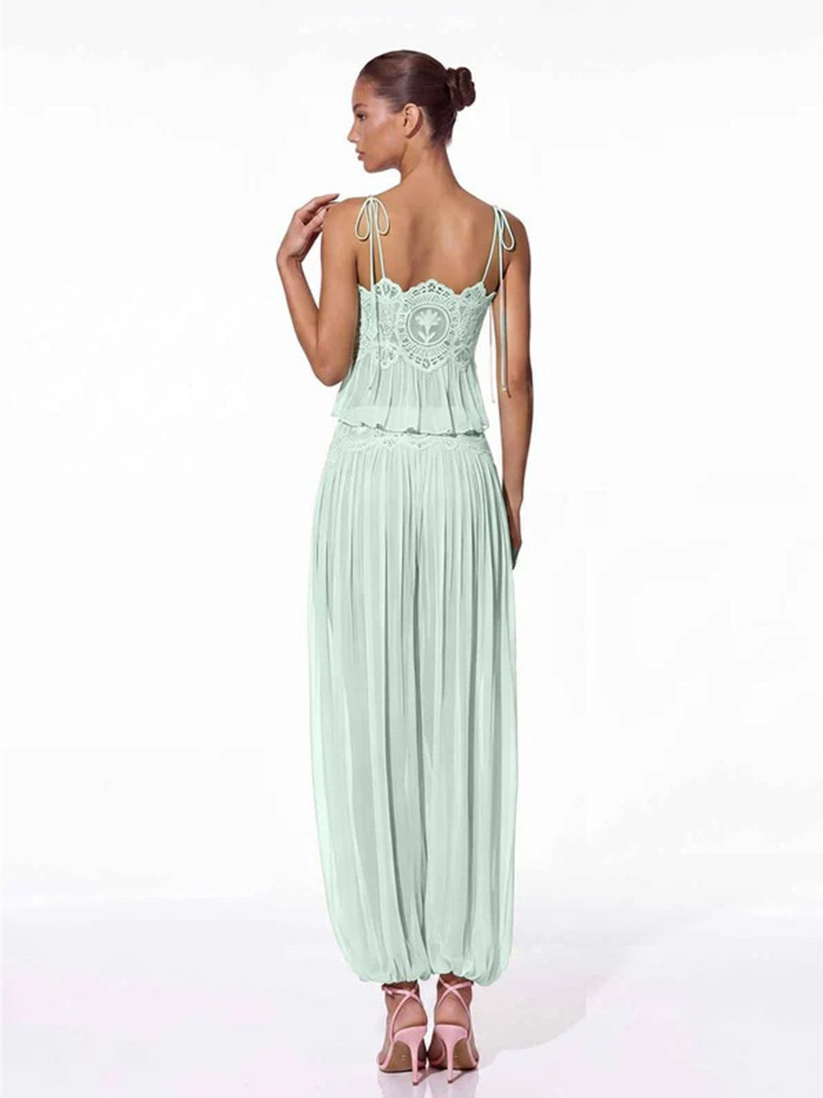Cerys Lace Trim Ruched Top & Trouser Set