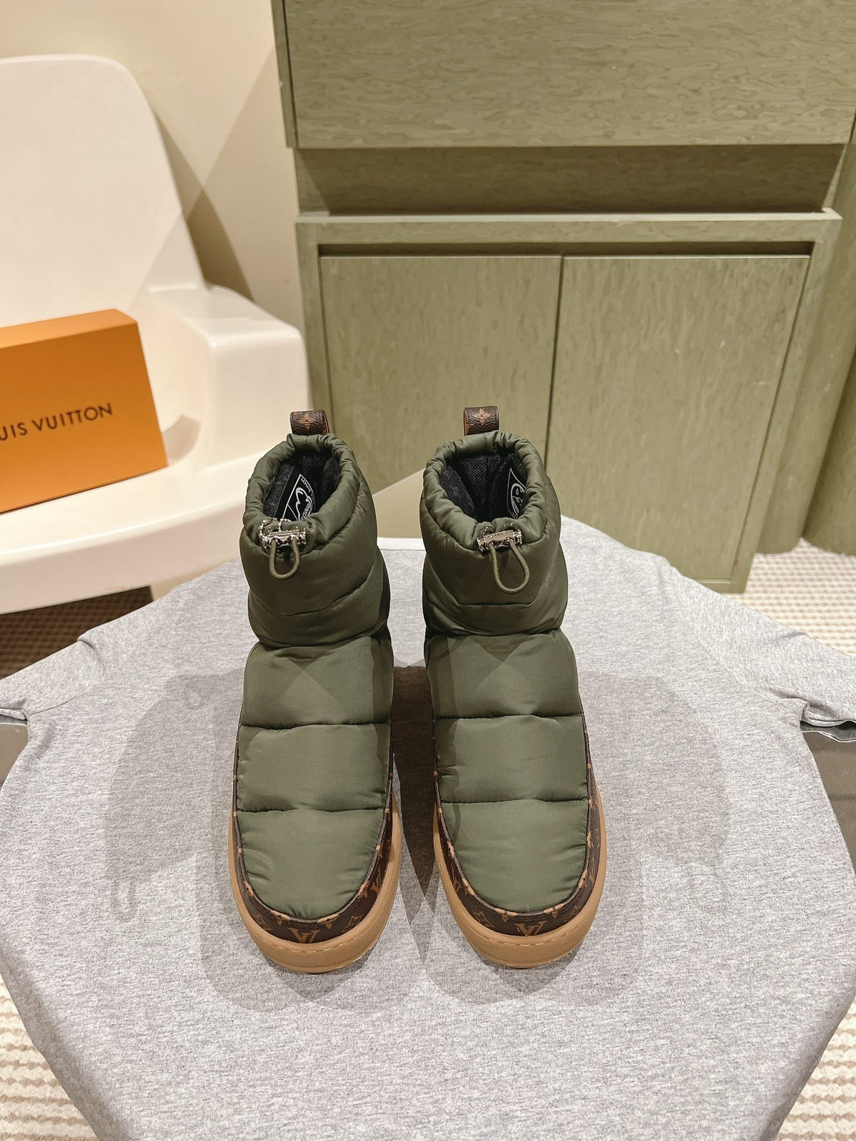 LV Cloud Ankle Boot Sneaker Olive Green Nylon Monogram Canvas