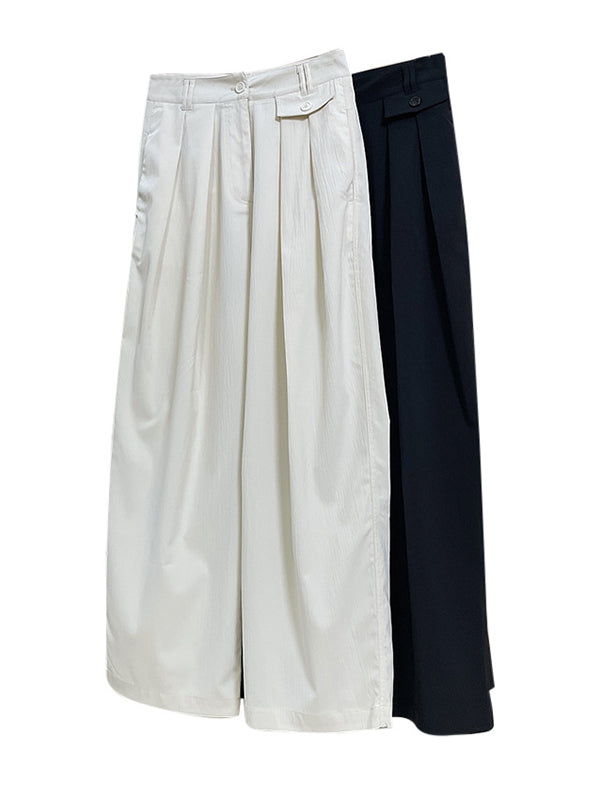 Original Simple Casual Loose Wide Legs Pleated Solid Color Pants