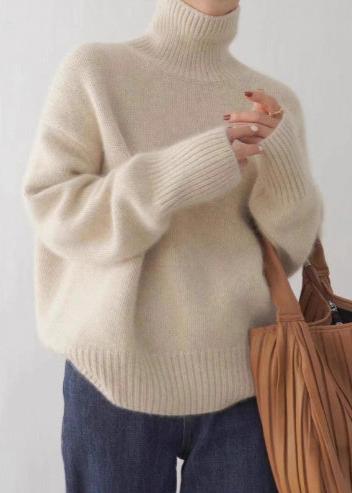 Grey Knit Turtleneck Sweater Soft Plush Fabric