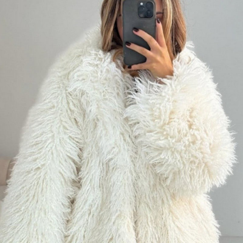 Faux Fur Coat Large Lapel Raglan Sleeve Winter Outerwear