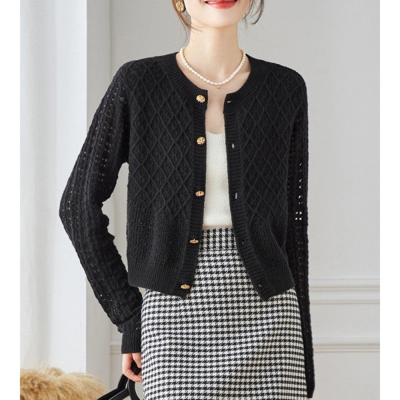 Elegant Hollow Knit Sweater Coat