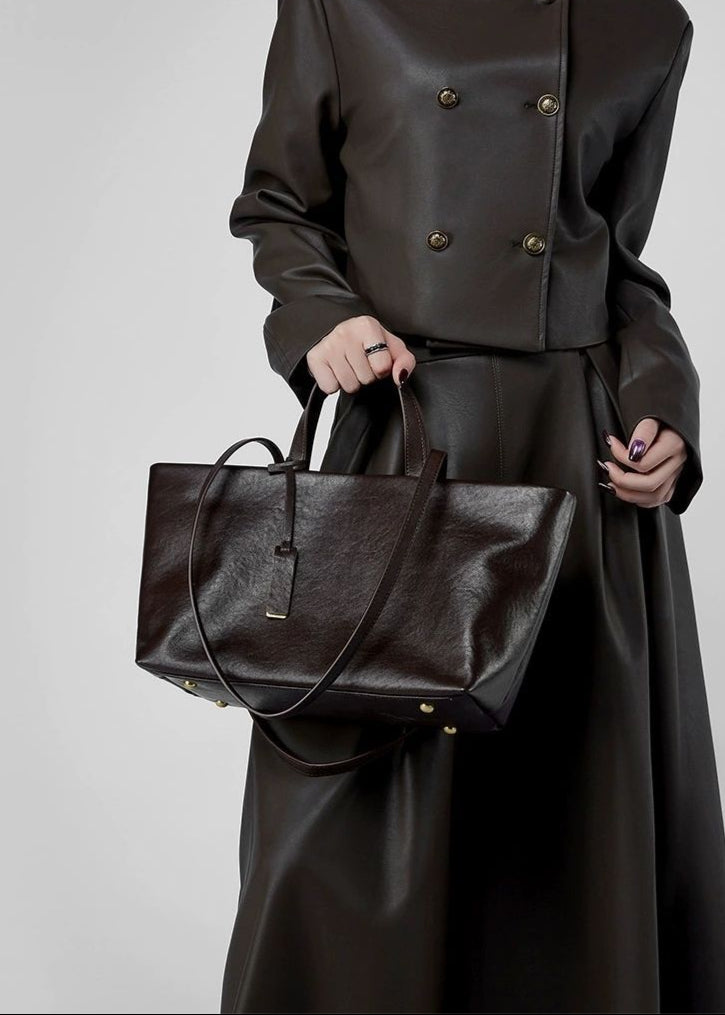 Structured Leather Tote with Crossbody Strap