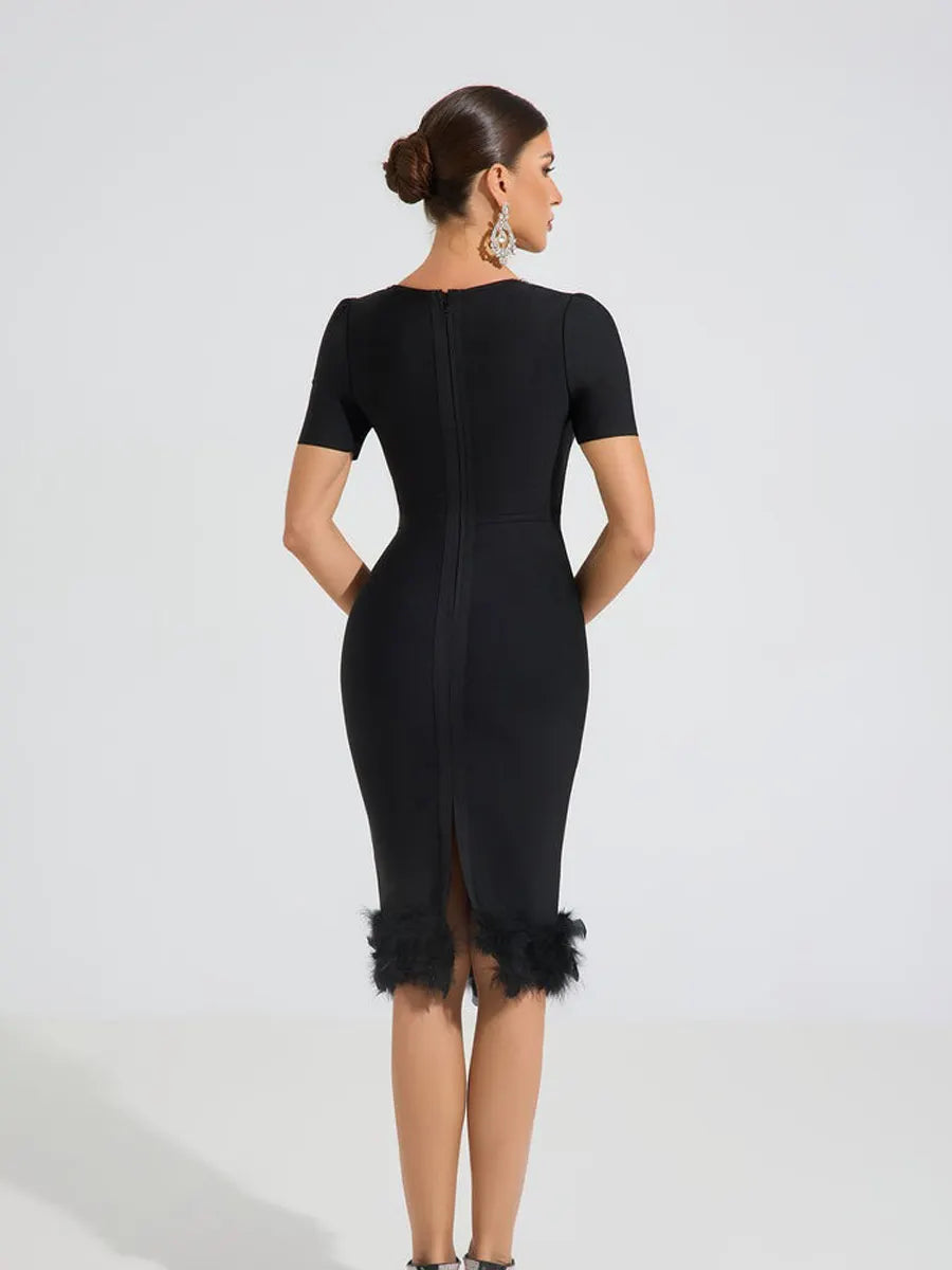 Fabiana Crystal Feather Midi Dress
