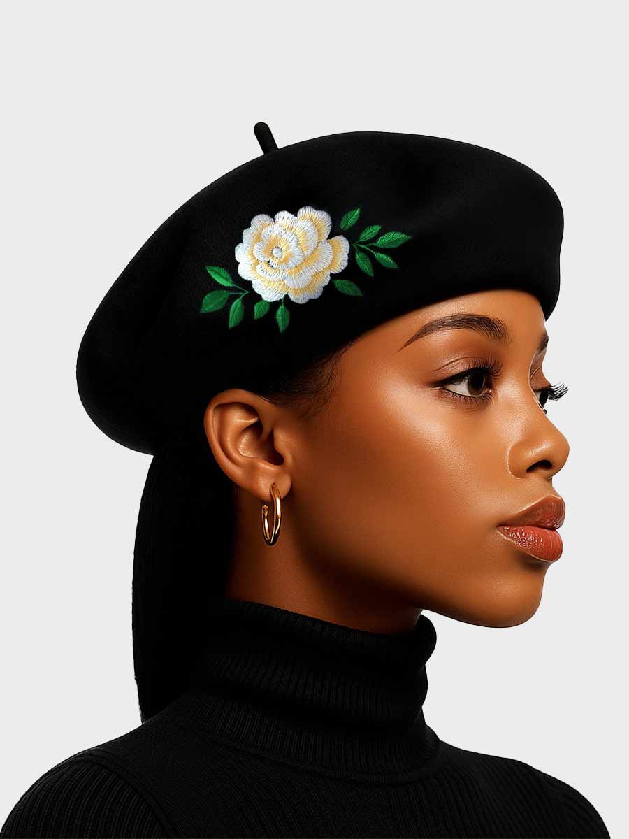 Melina Embroidered Wool Beret
