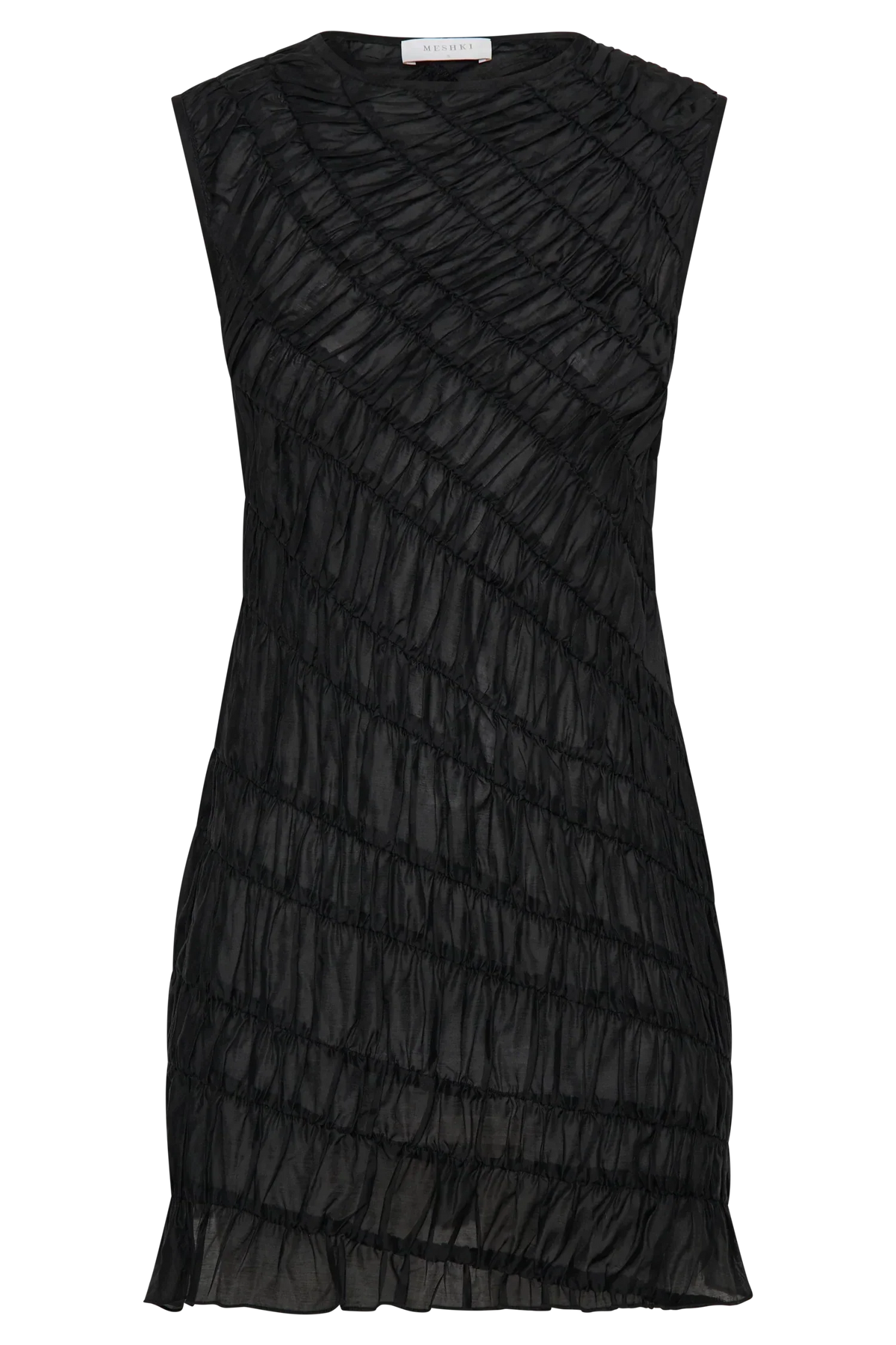 Adella Gathered Mini Dress - Black