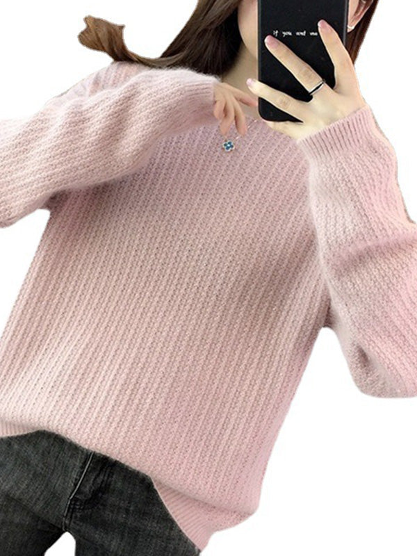 Simple Casual Loose 4 Colors Round-Neck Long Sleeves Sweater Top