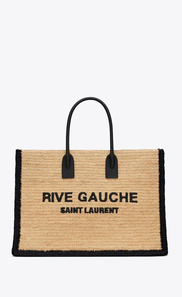 Saint Laurent RIVE GAUCHE TOTE BAG IN RAFFIA AND LEATHER