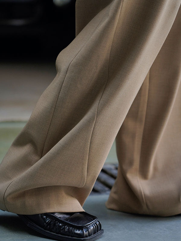 High Waisted Loose Pleated Solid Color Split-Joint Casual Pants Bottoms Trousers