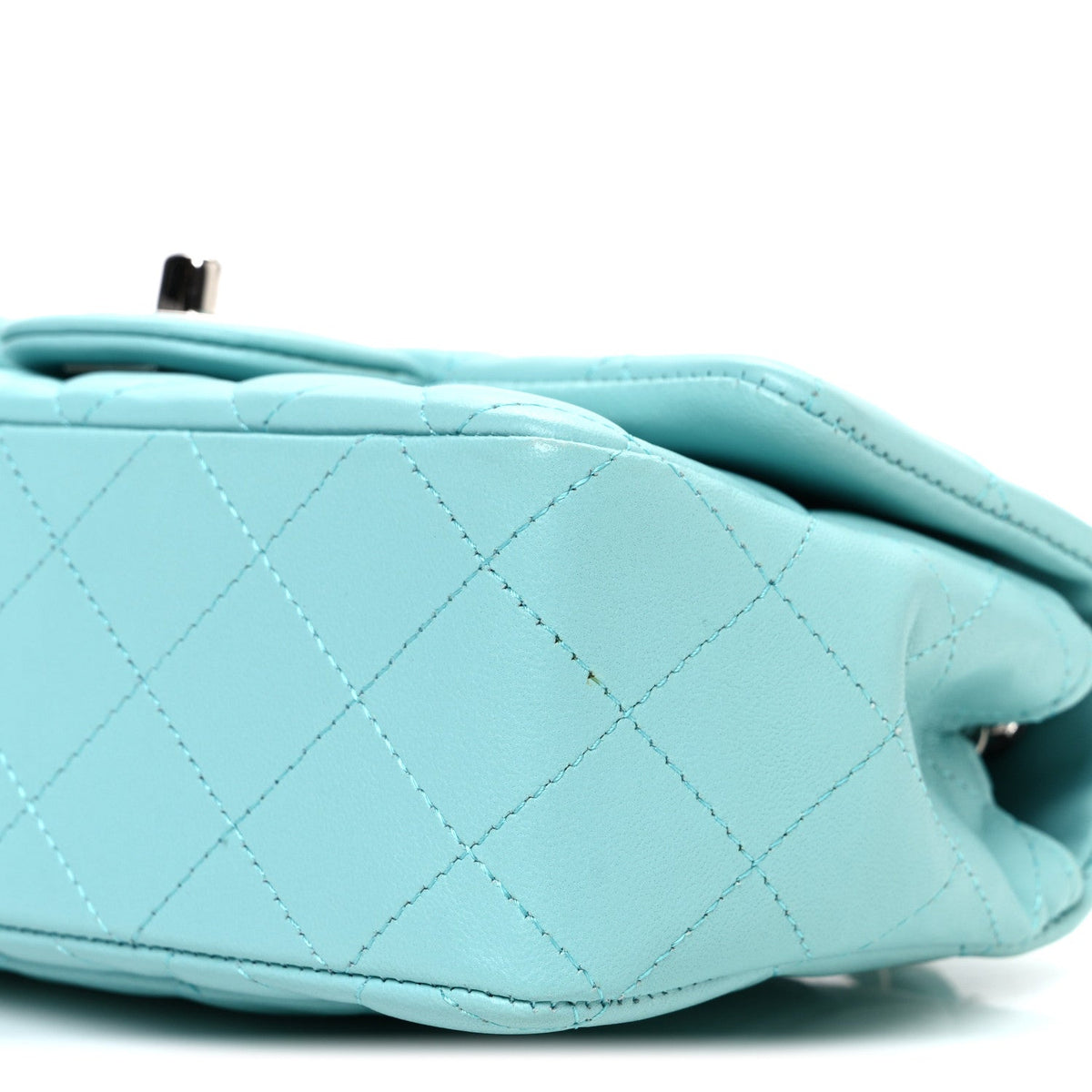 Lambskin Quilted Mini Rectangular Flap Light Blue