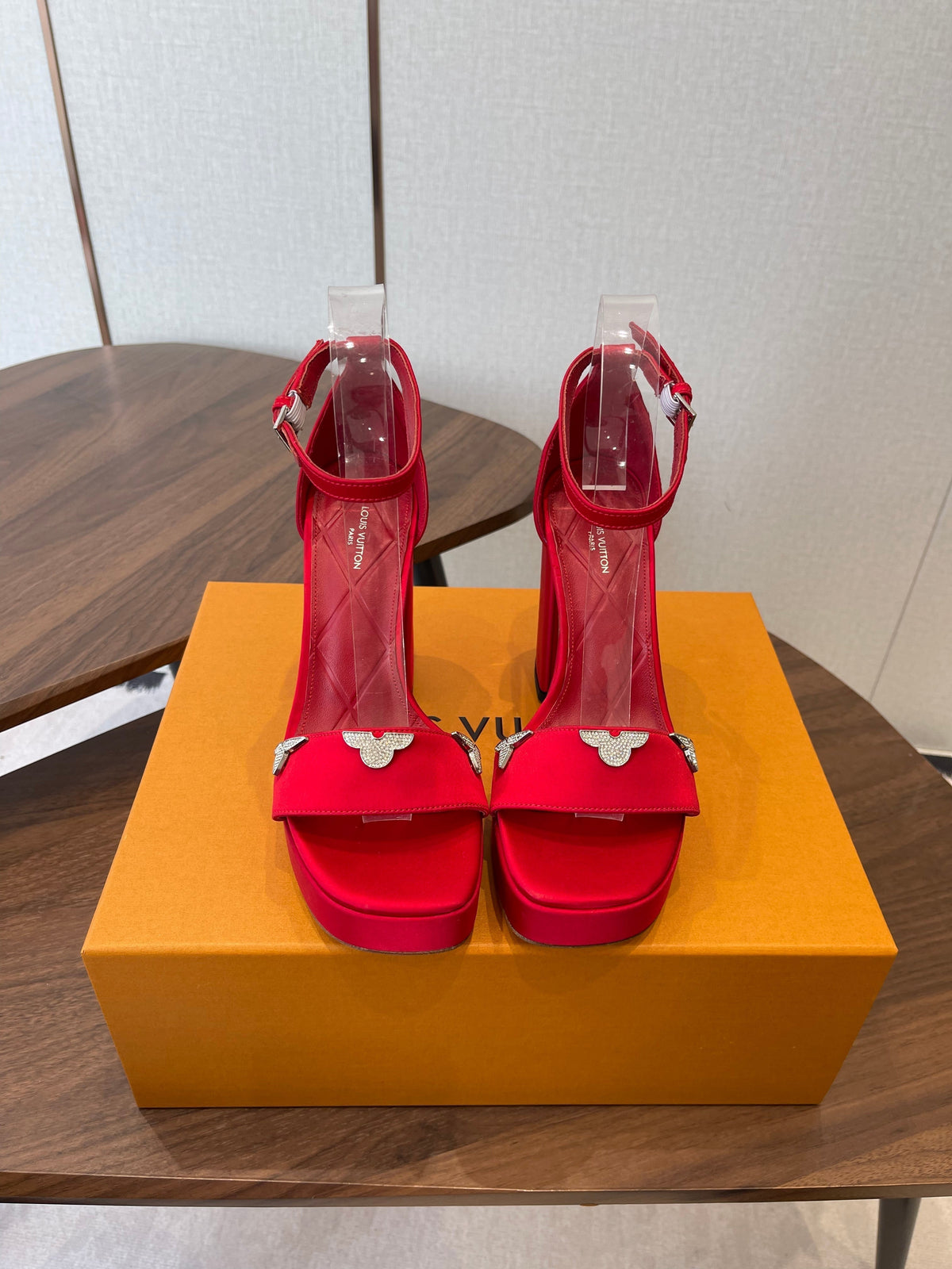 LV Swing Platform Sandal 8.5cm Red Satin 578756