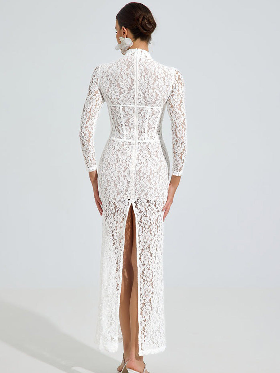 Evelyn Lace Elegance Maxi Dress In White