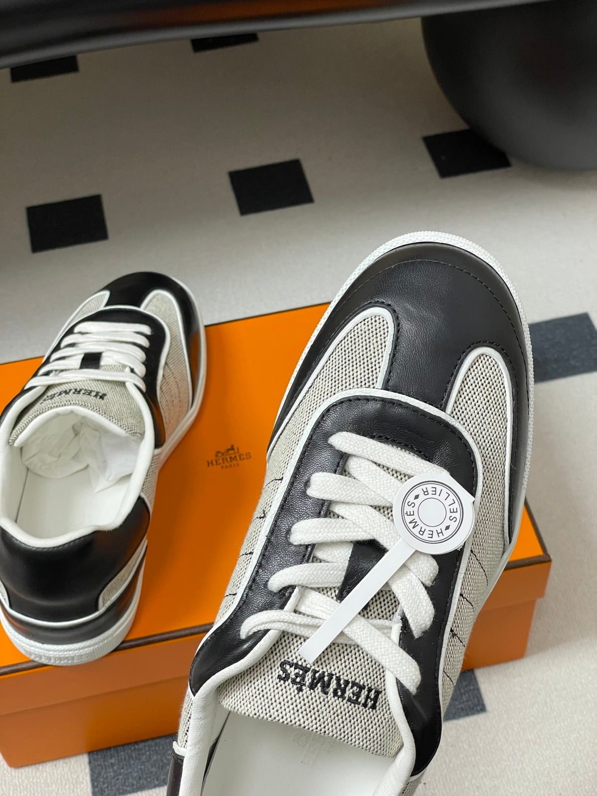 Hermes 26 Match Sneakers Black Gray in Calfskin 594336