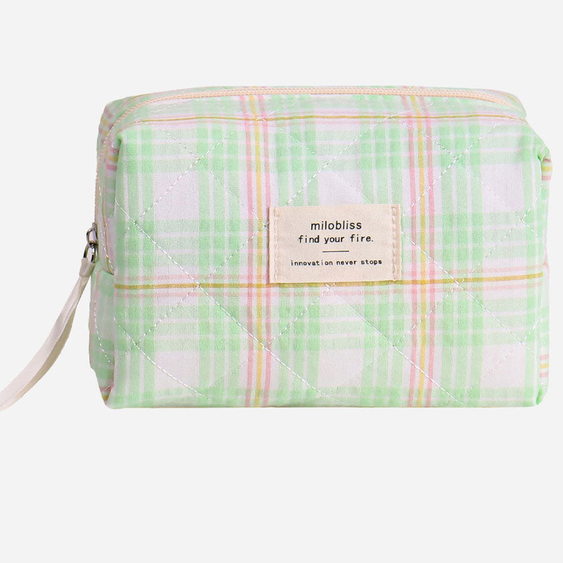 Simple Plaid Large Capacity Makeup Bag