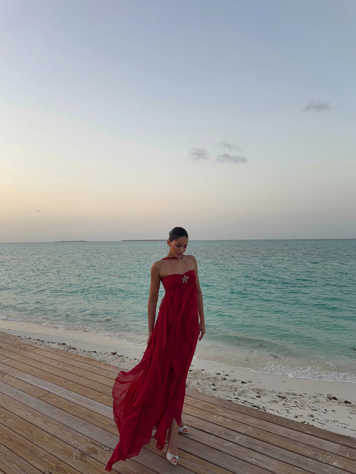 Liora Halter Ruffle Chiffon Maxi Dress In Red