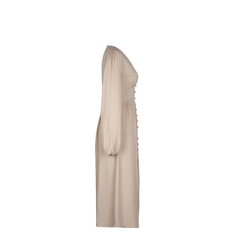 Solid Color Long Sleeves Front Slit A-Line Dress