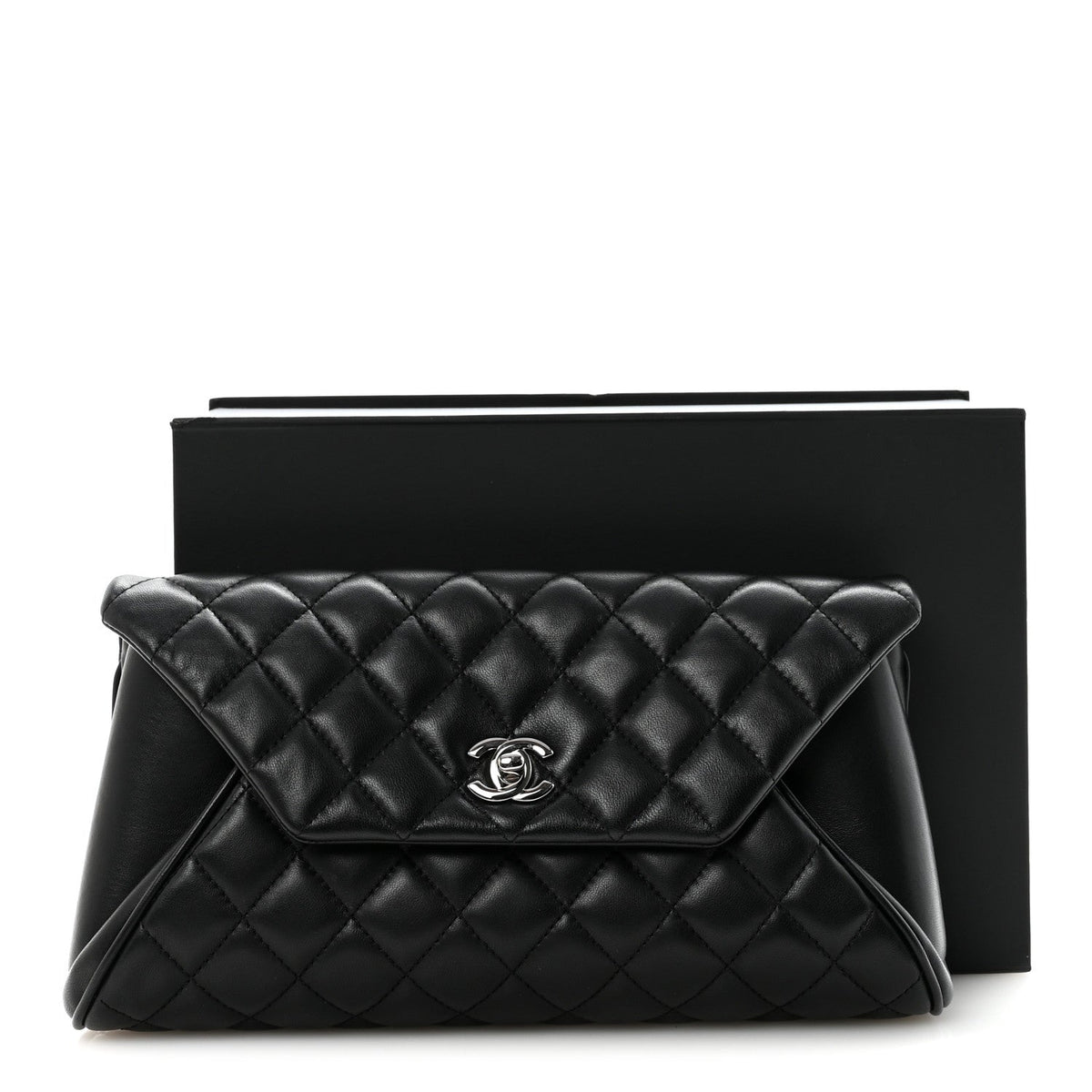 Lambskin Quilted Fold Up Again Clutch Black