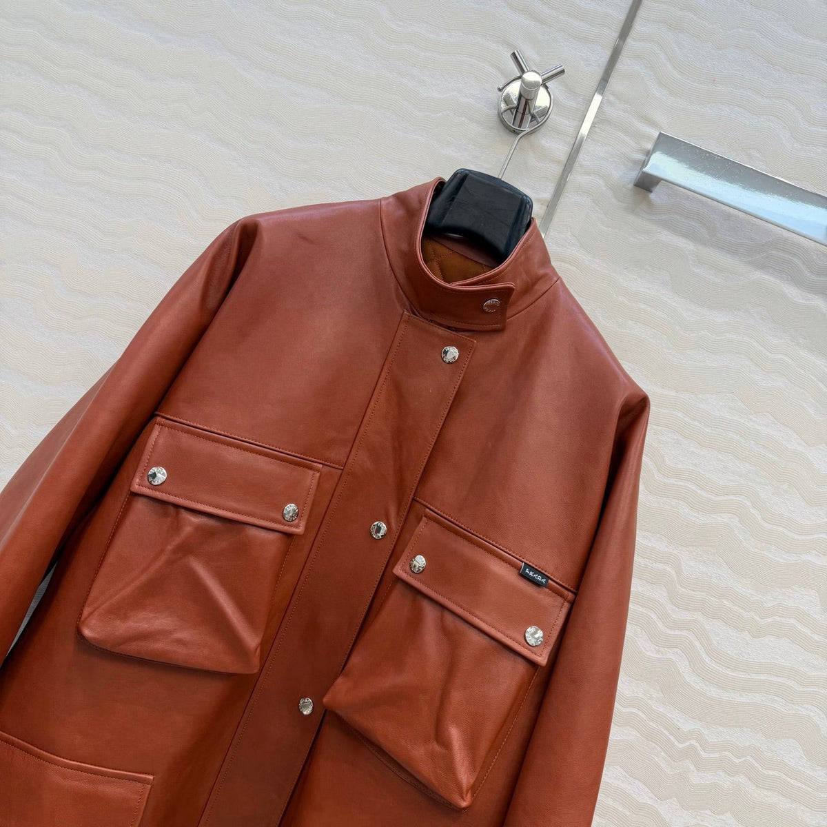 Prada 26S Biker Jacket Long Camel Leather Lambskin 341248