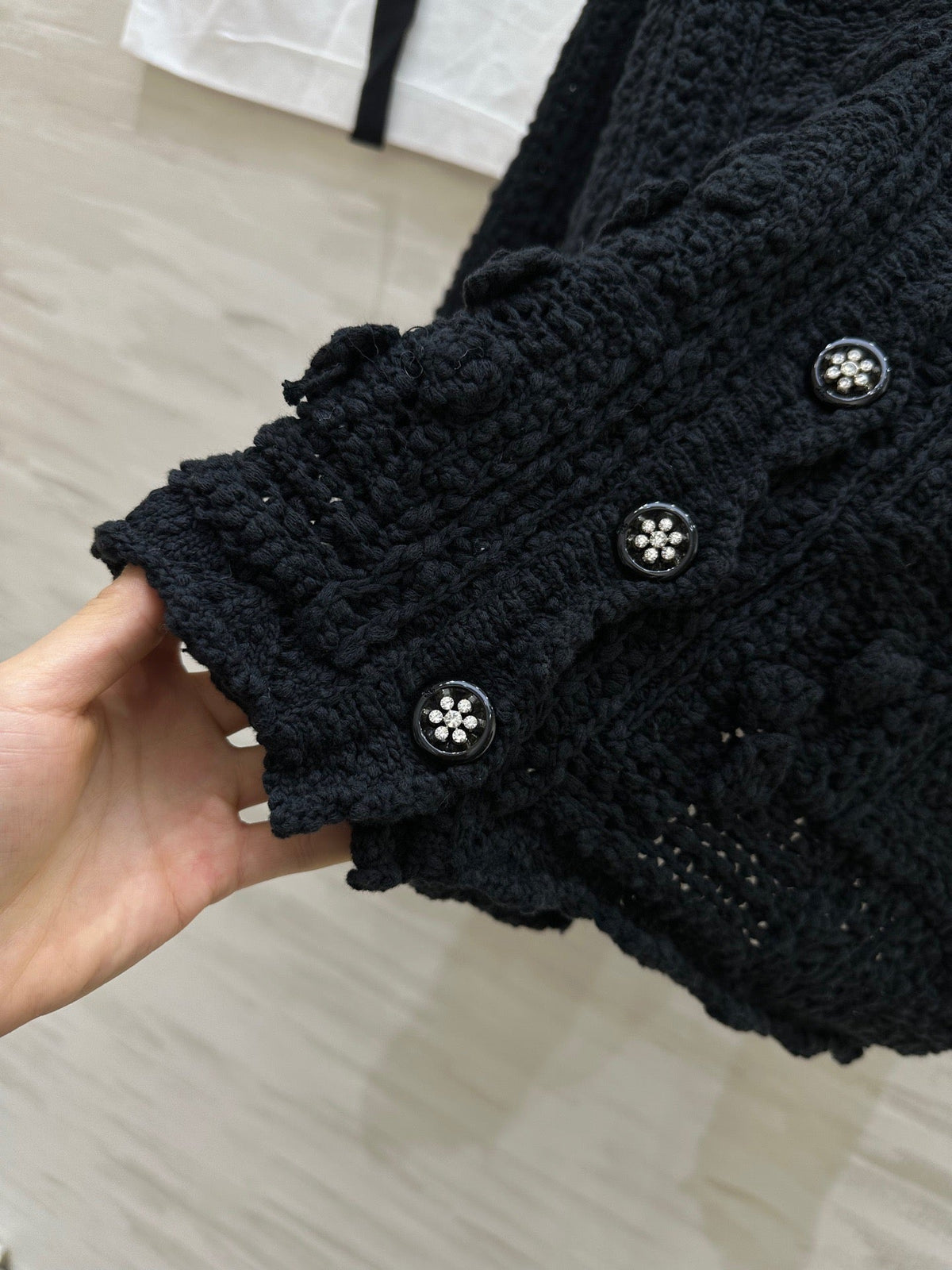 CC Openwork Crochet Knit Cardigan Black Cotton 346493