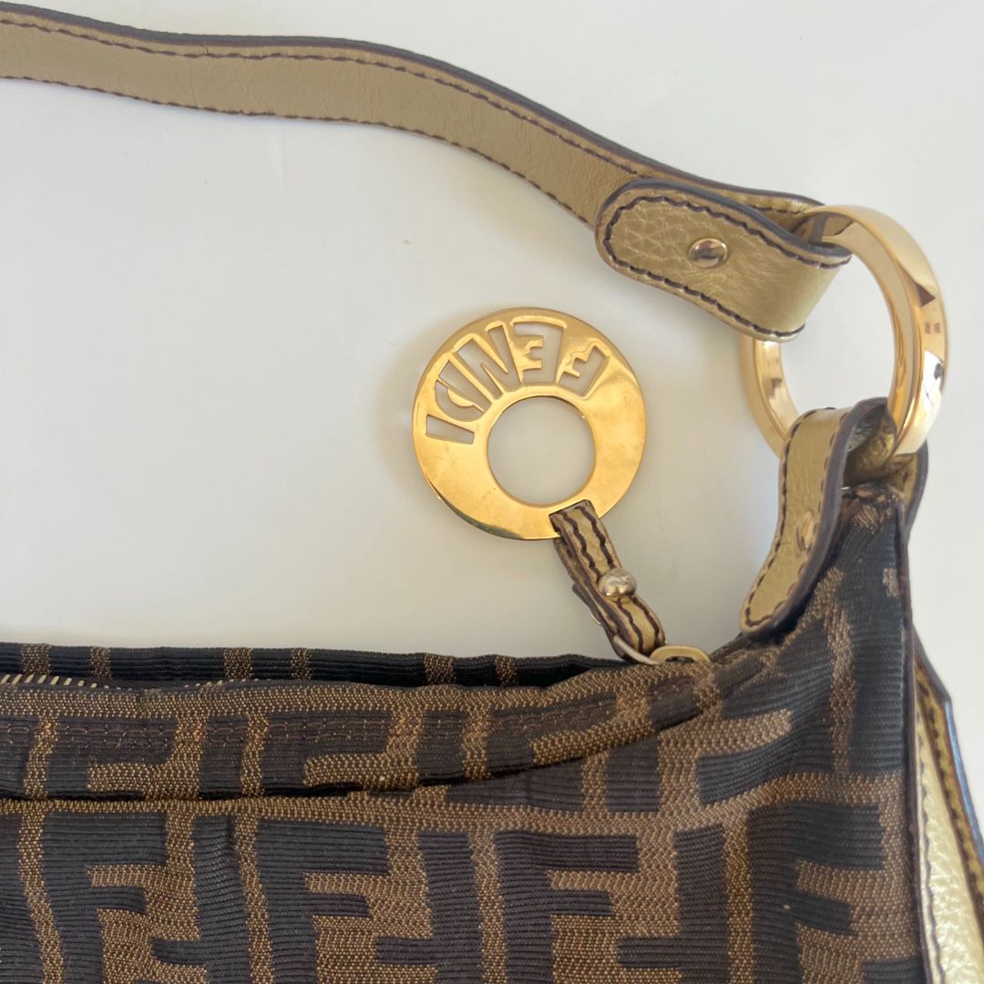 Fendi Zucca Chef Hobo with gold leather trim