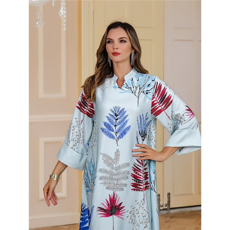 Tribal Print Rhinestone Robe Muslim Abaya