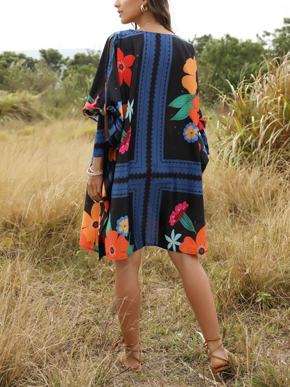 Fashion Fluffy Loose Dress Round Neck Bat Sleeve Women'S Dress