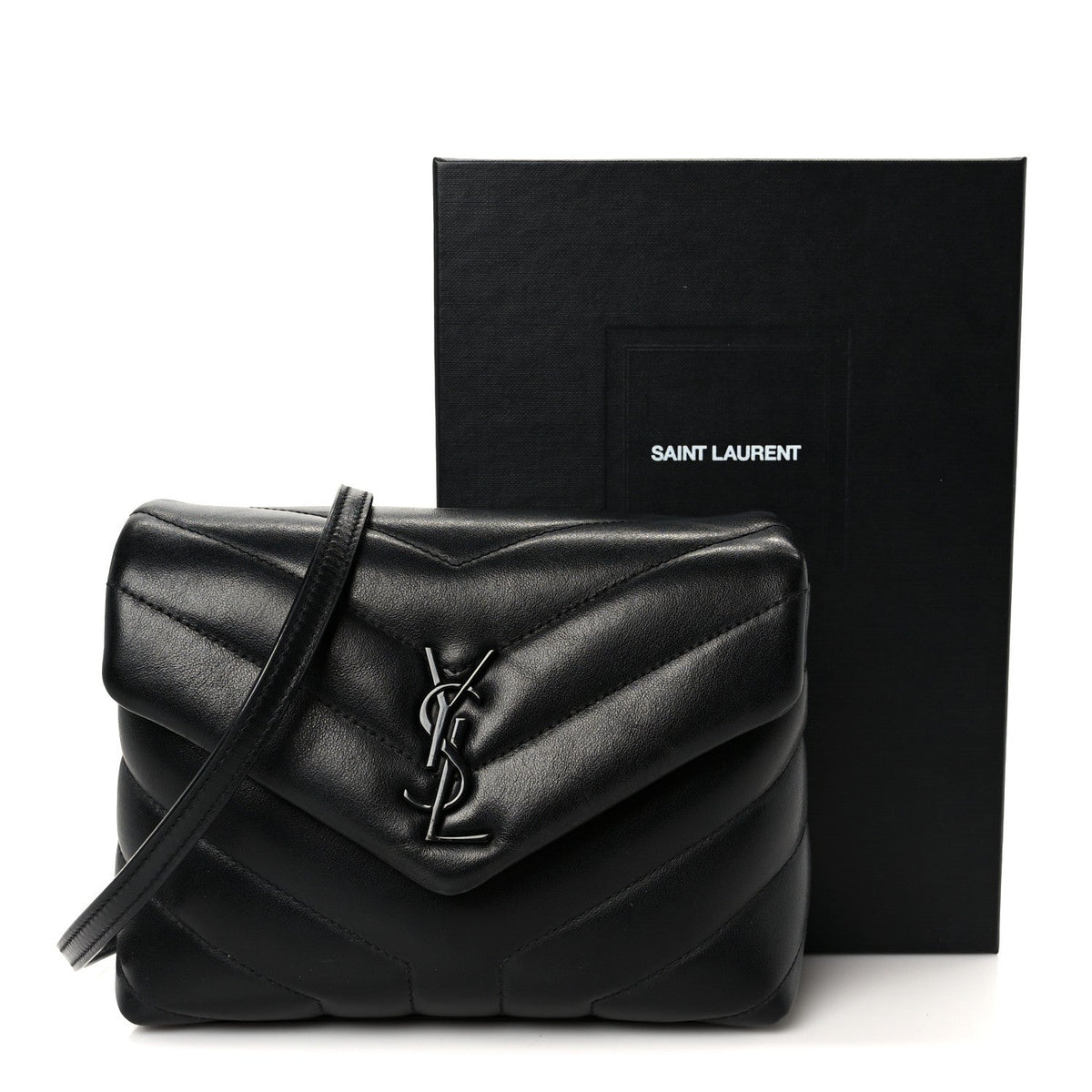 Calfskin Y Quilted Monogram Monochrome Toy Loulou Crossbody Bag Black