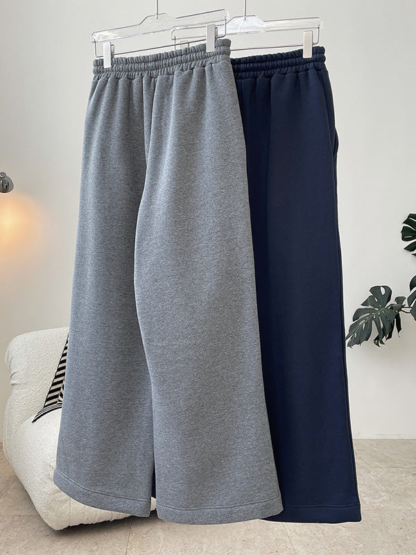 Simple Wide Leg Loose Velvet Drawstring Solid Color Casual Pants Bottoms