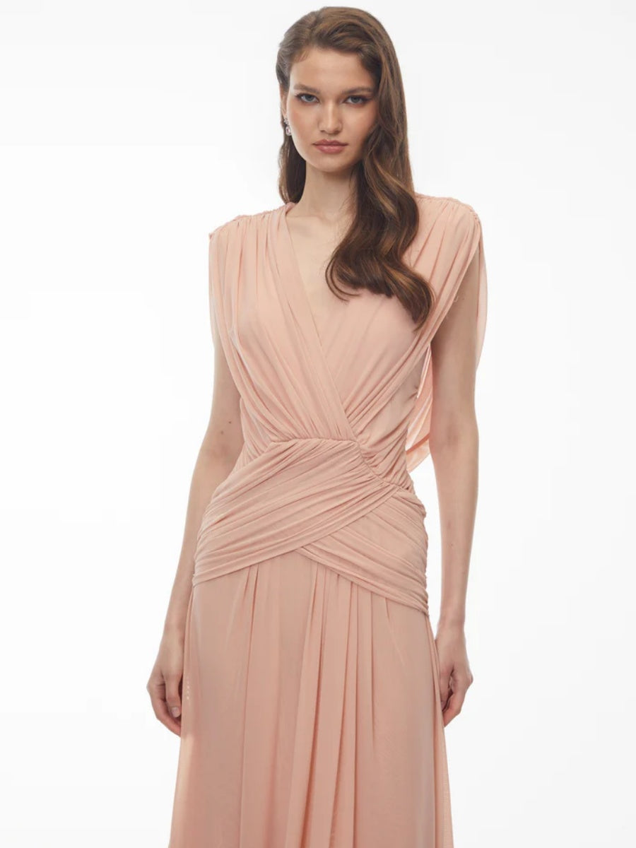 Chloe Draped V-Neck Sleeveless Maxi Dress