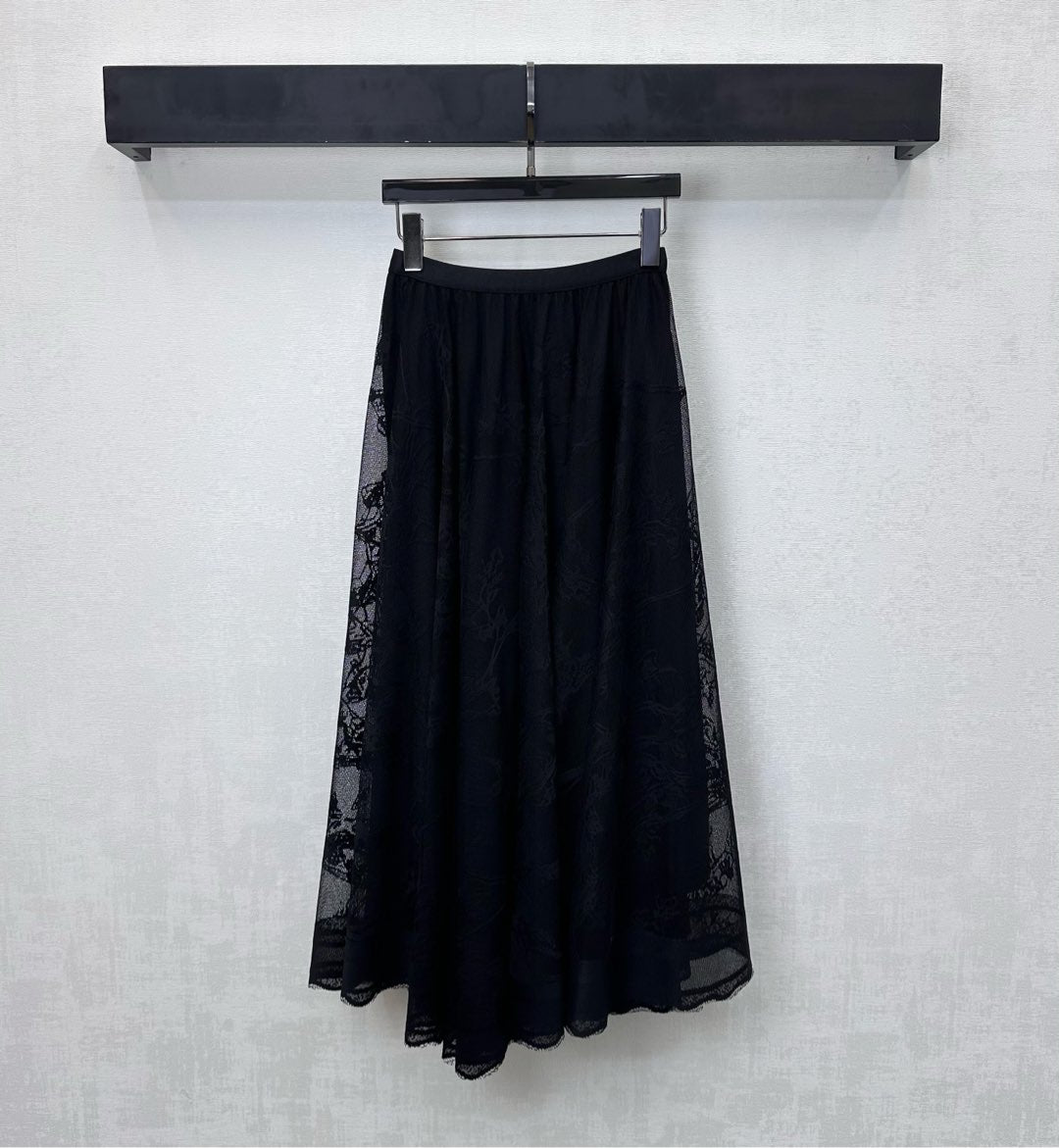CD Lace Mesh Midi Skirt Black Polyester 350179