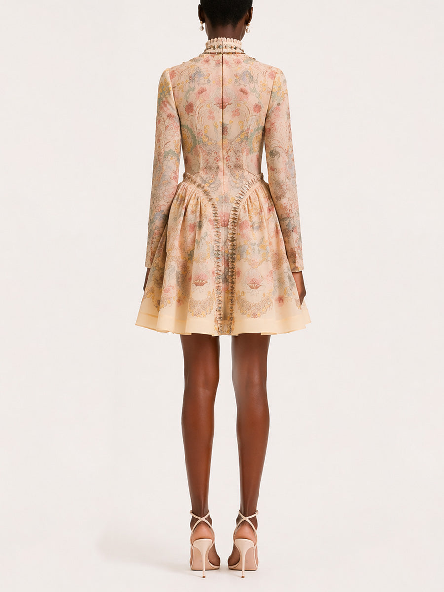Ariana Elegant Long-Sleeve Printed Mini Dress