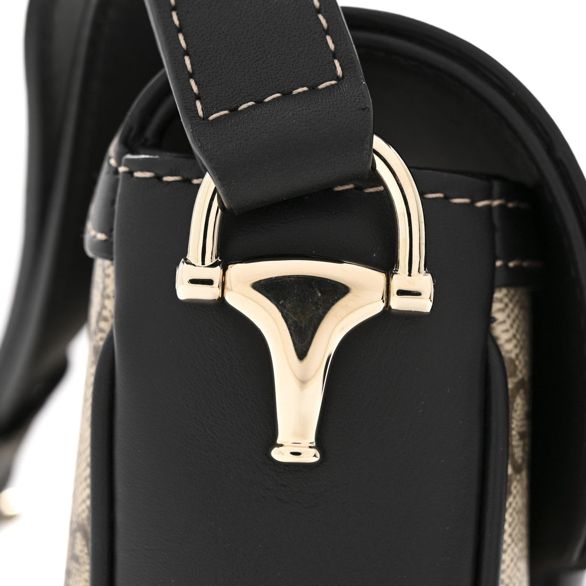 GG Supreme Monogram Horsebit 1955 Soft Small Shoulder Bag Beige Black