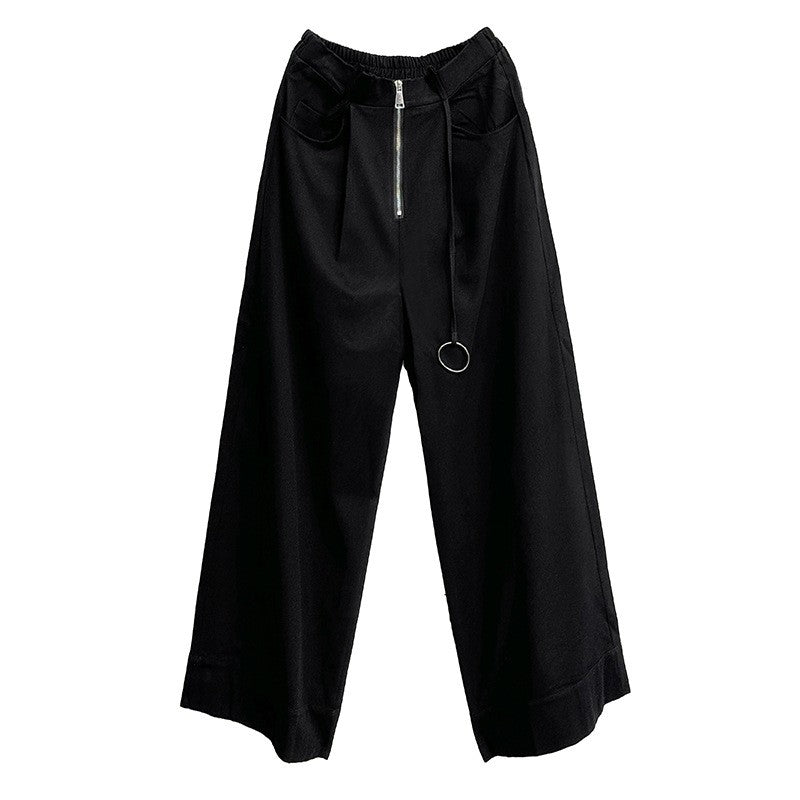 High Waist Wide Leg Pants With Zipper Loose Fit