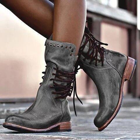 Winter Low Square Heel Rivet Knight Mid Boots