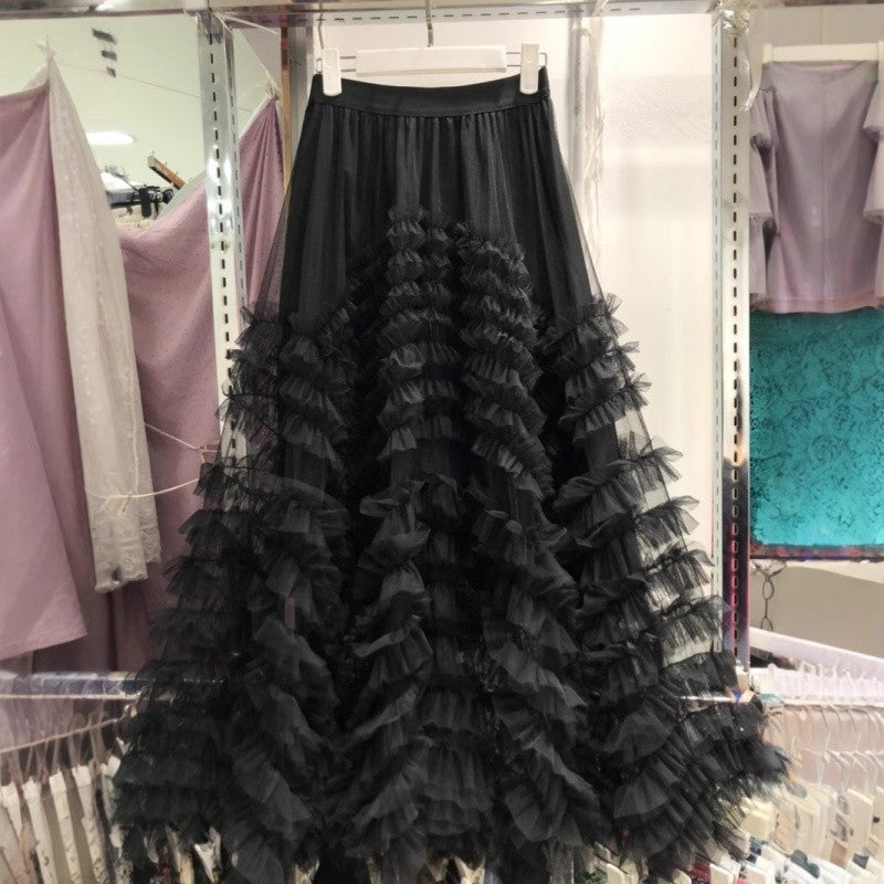 Sheer Slimming Layered Midi Skirt Polyester Loose Paneled