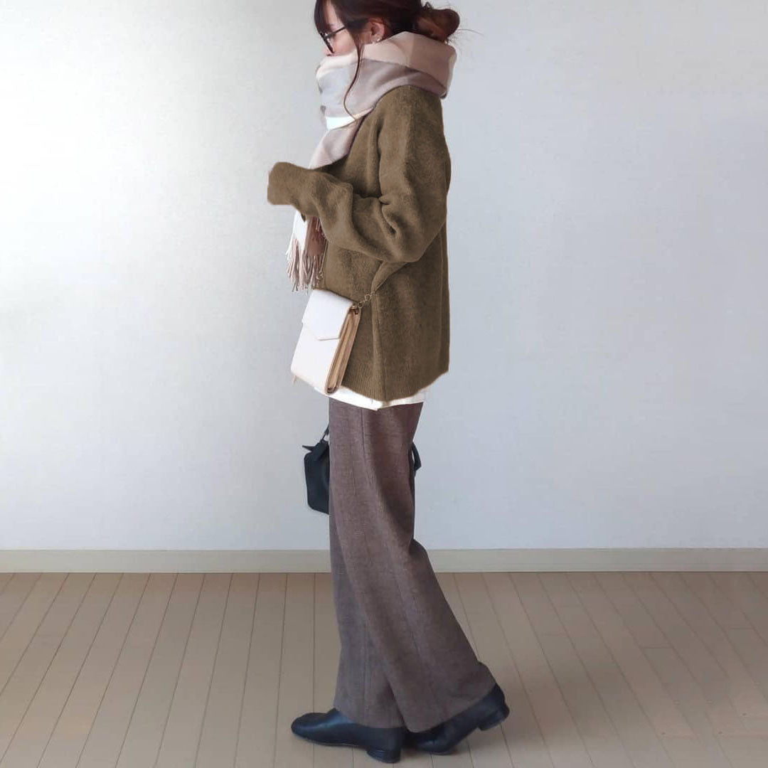 Long Sleeves Solid Color High Neck Knitwear Sweater Tops