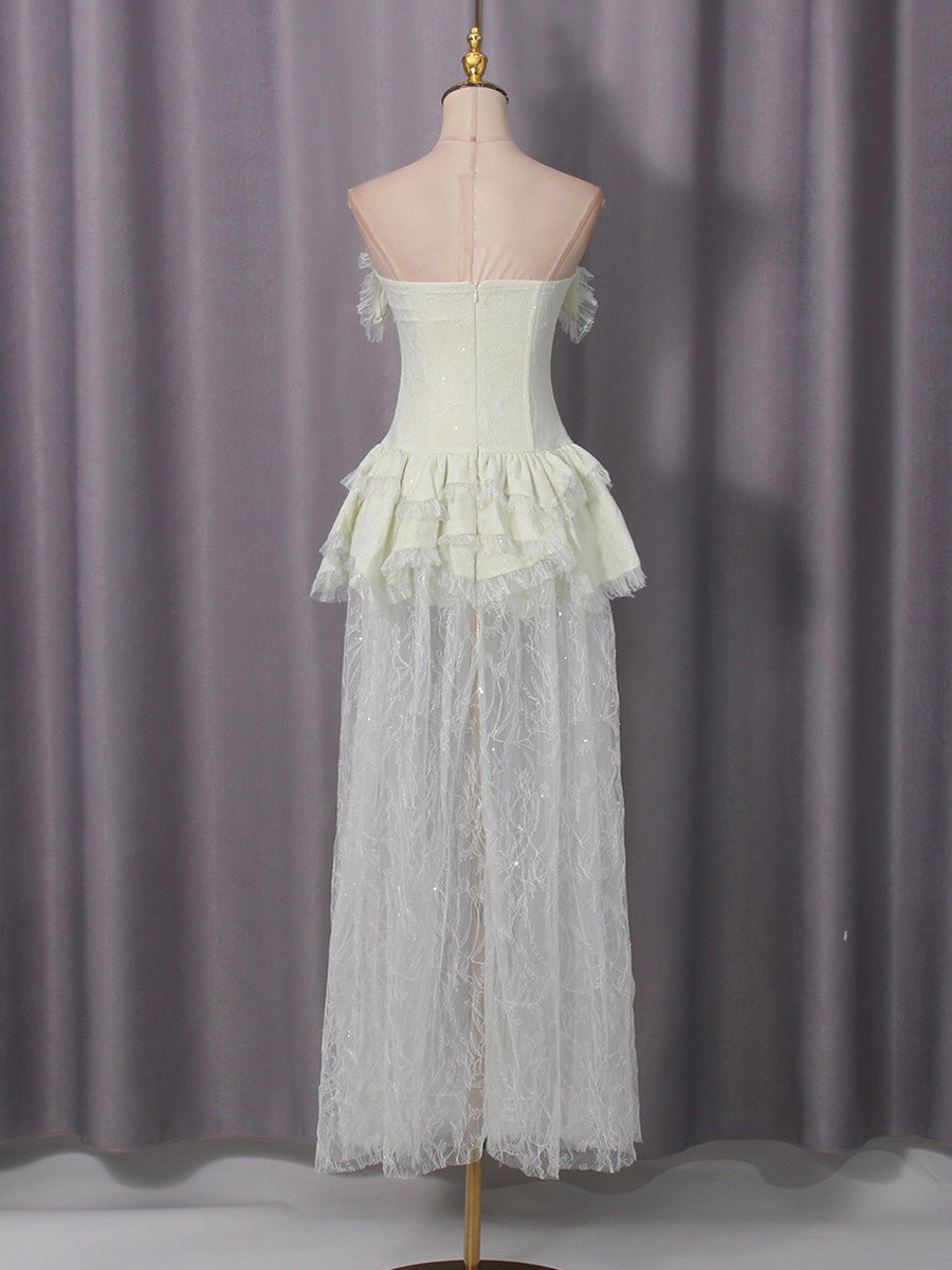 Gianna Elegant Strapless Lace-Paneled Maxi Dress