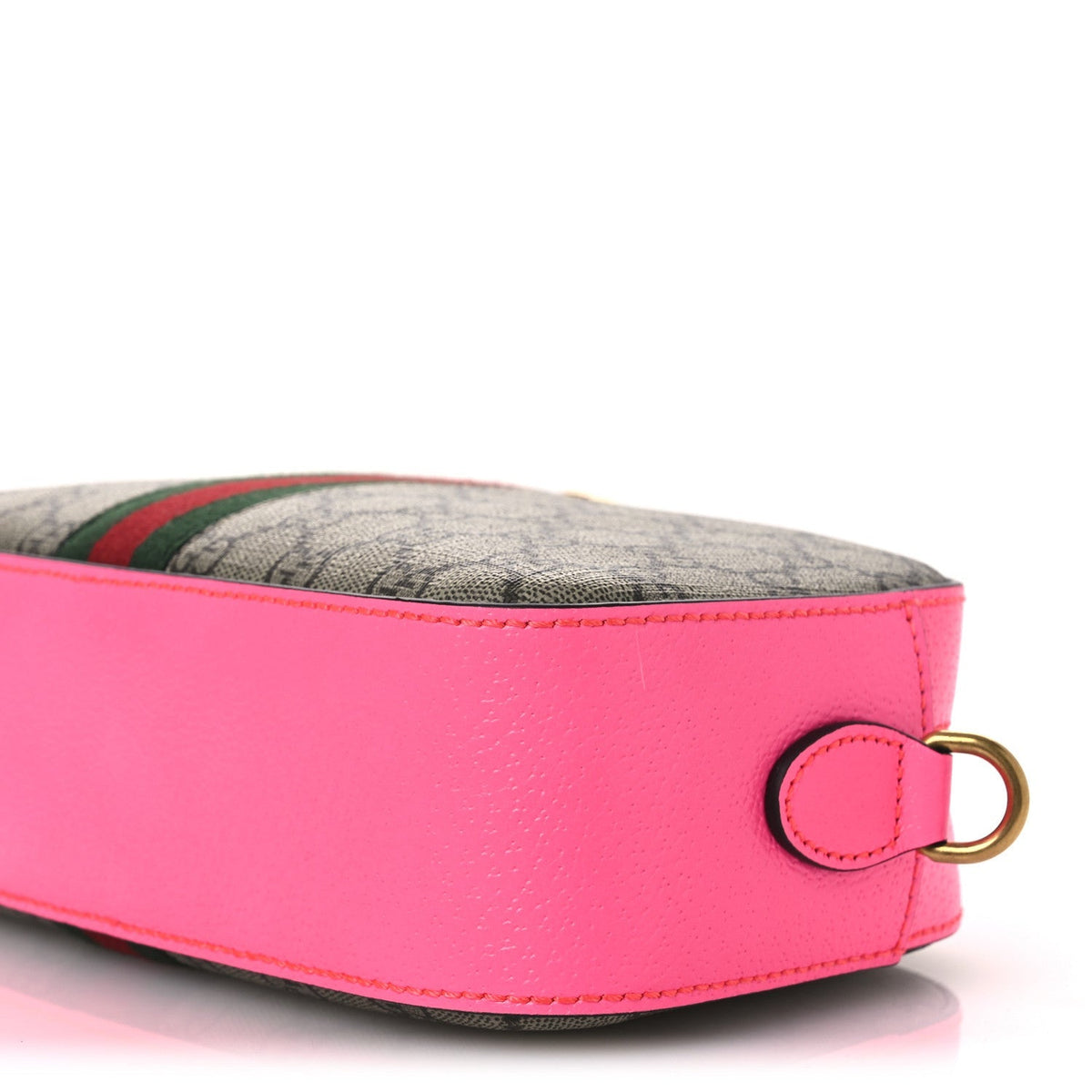 GG Supreme Monogram Textured Dollar Calfskin Web Ophidia Small Crossbody Bag Beige Ebony Fuchsia