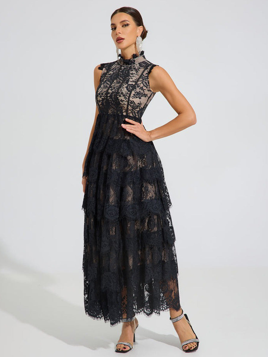 Emma Midnight Lace Tiered Maxi Dress