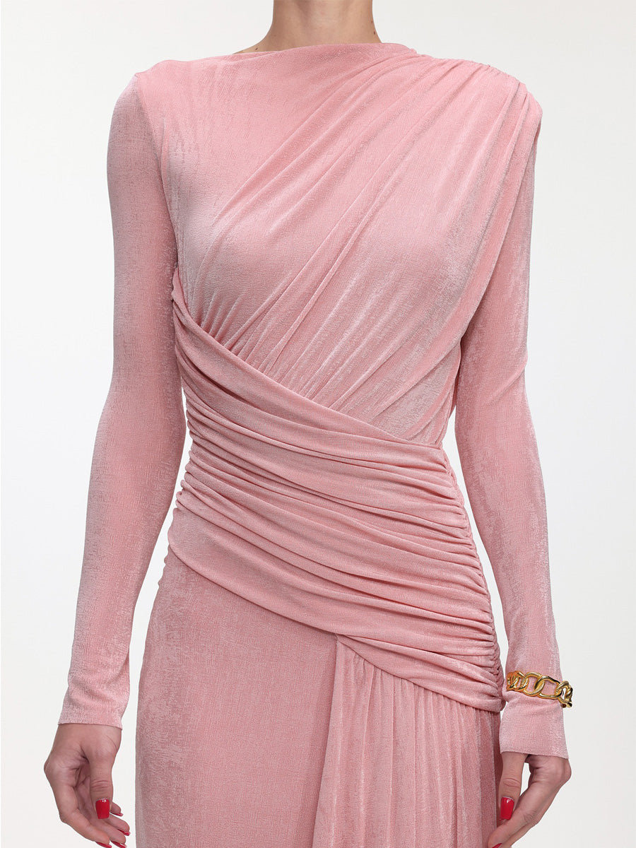 Estrella Elegant Contour Ruched Knit Maxi Dress