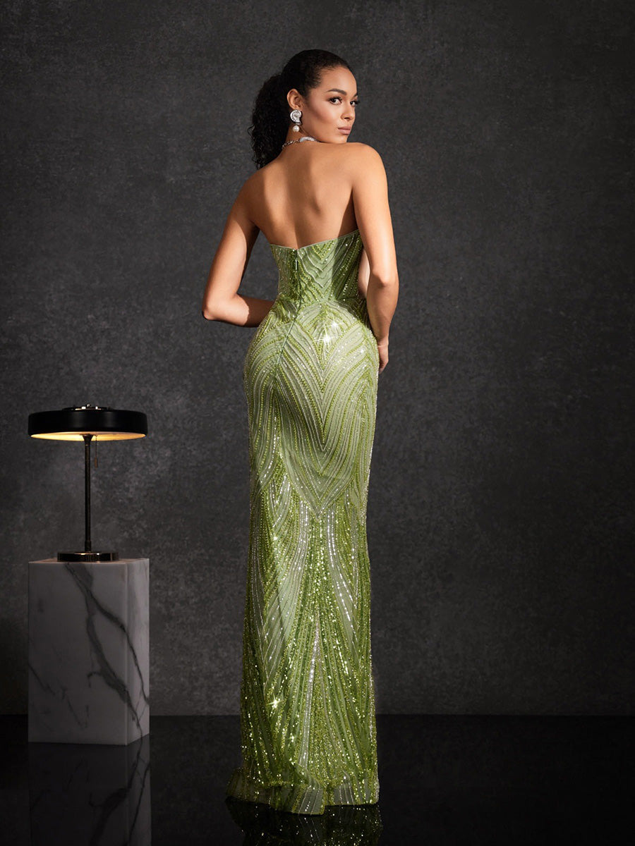 Amabel Strapless Flower Sequin Maxi Dress