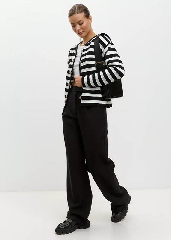 Button Up Knit Cardigan Black And White Stripes
